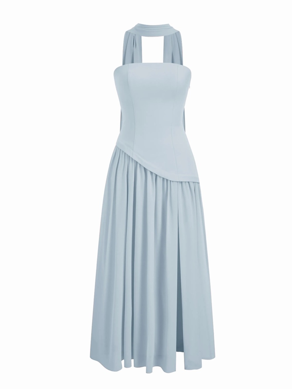 NWT CIDER CHIFFON SCULPTURAL HALTER NECKLINE LACE UP MAXI BOBYCON DRESS - Picture 3 of 16